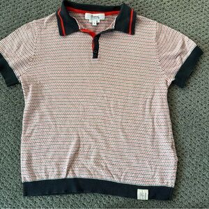 Bonpoint Boys Knit Polo Shirt Size 8 Designer Short Sleeve Blue/Red/White